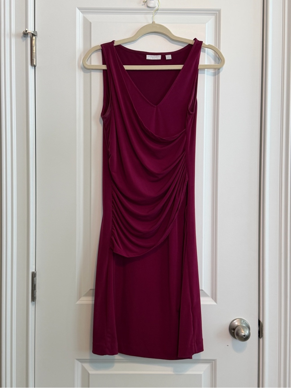 New York & Company Sleeveless Draped Midi Dress in Berry